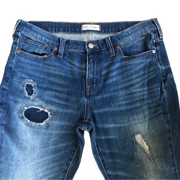 Madewell Slim Boy Jean Distressed Patch Straight Leg Size 31X30.5 Casual Boho - Picture 2 of 8